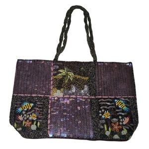 One of a Kind Tropical Theme Beaded And Sequined Bag